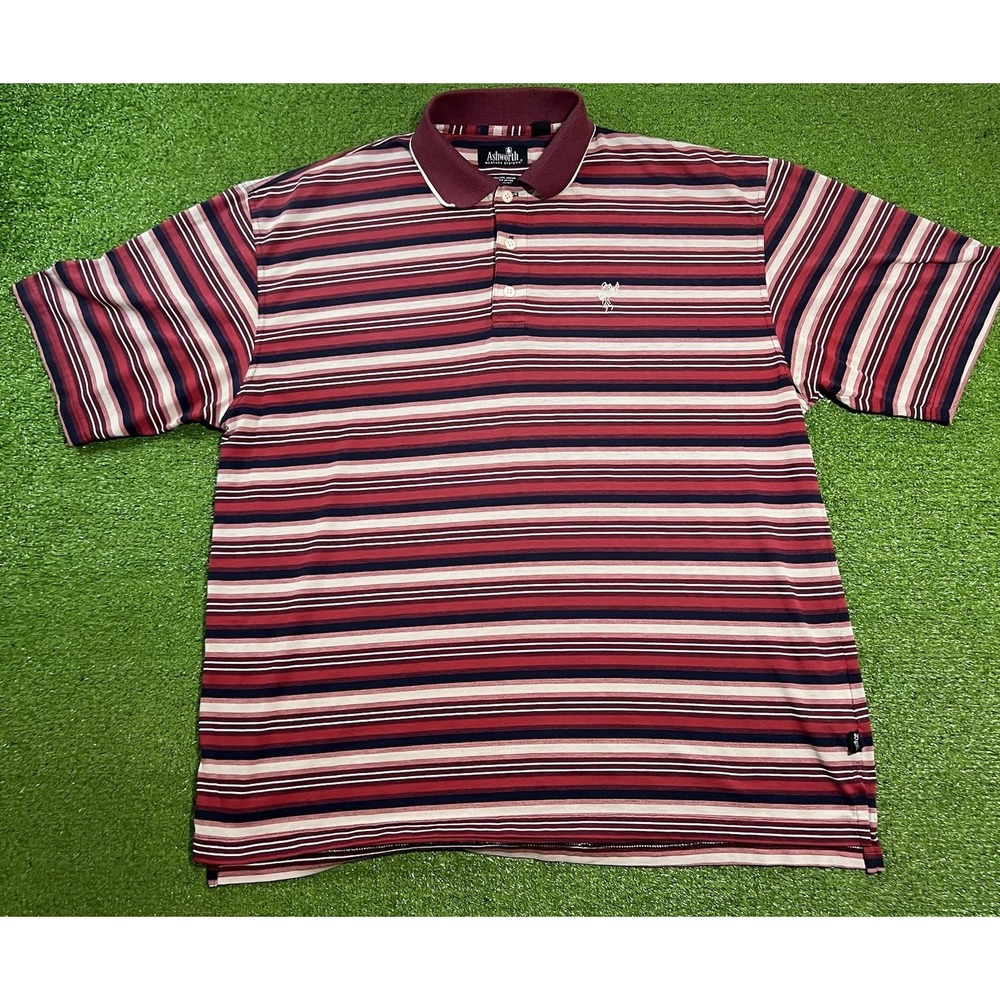 Vintage John Ashford Golf Polo XL 90s Y2K Striped Performance Red White‎ Navy